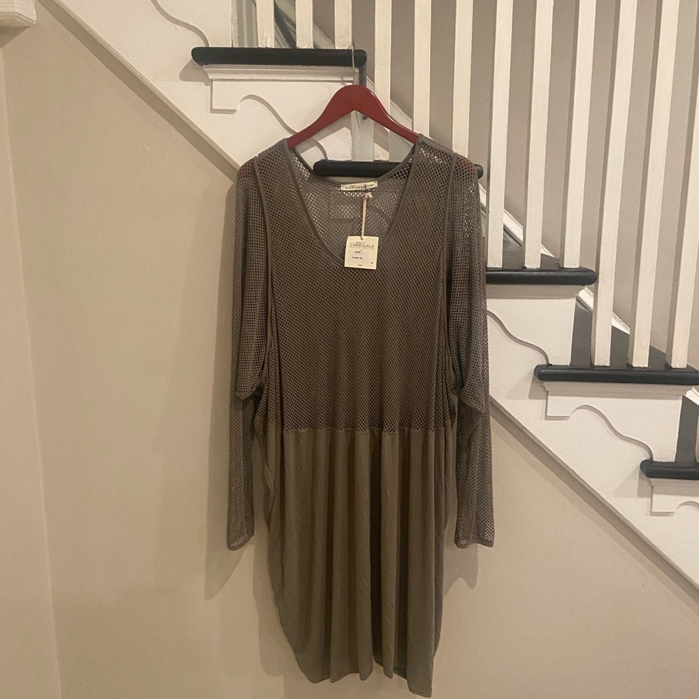 EVATralala Women's Olive Mesh Long-Sleeve Dress Size 4